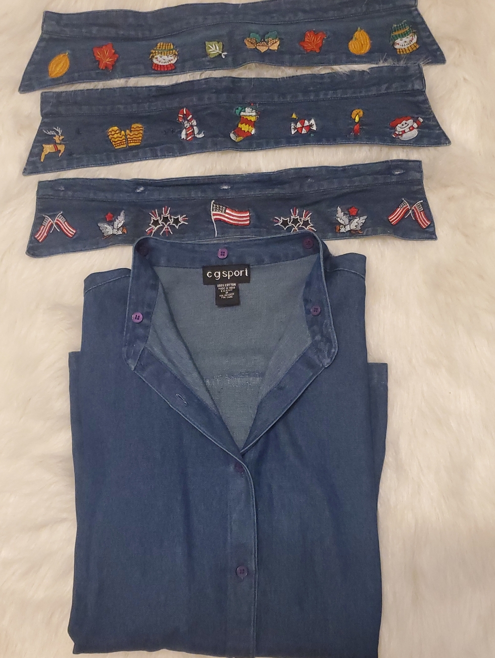 Women's Dark Blue Jean Shirt with Decorative interchangeable Embroidered Trim